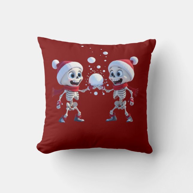 Coussin Funny Santa Skeletons Having a Snowball Fight  (Recto)