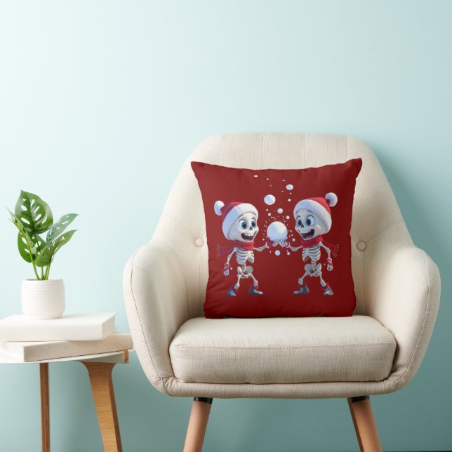 Coussin Funny Santa Skeletons Having a Snowball Fight  (Chaise)