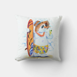 Coussin Funny Summer Snowman Surfer