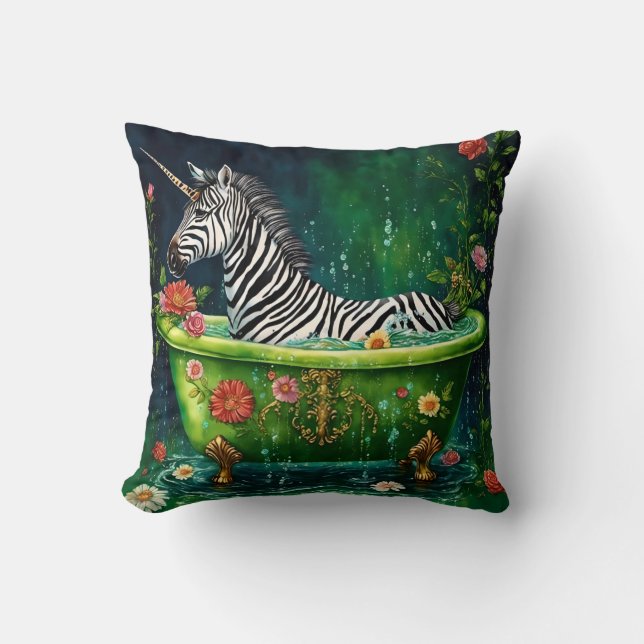 Coussin Funny Unicorn Zebra dans une baignoire (Recto)