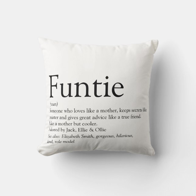Coussin Funtie de la typographie Funtie Tante Définition (Recto)