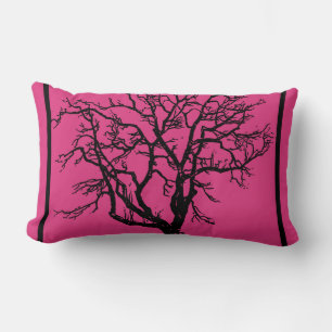 Coussin Fuschia profond avec Silhouette Arbre Noir