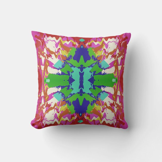 Coussin Fuschia Vert Bleu Or Blanc Imaginaire Motif (Recto)