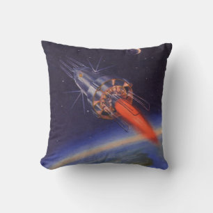 Coussin Fusée de science-fiction vintage dans l'espace au-