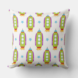Coussin Fusées colorées avec fenêtres circulaires et étoil