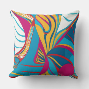 Coussin Fusion vibrante de batik tropical abstrait de feui