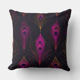 Coussin Futuristic Geometric Peacock & Neon Pulse Pillow