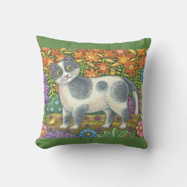 Coussin Fuzzy Wuzzy Kitten FOLK ART CAT JETER PILLOW (Recto)