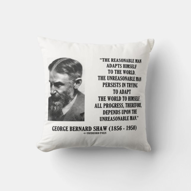 Coussin G. B. Shaw Le progrès dépend de l'homme déraisonna (Recto)