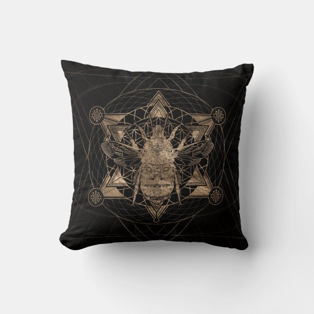 Coussin Gaffez l'abeille dans la géométrie sacrée - noir (Recto)