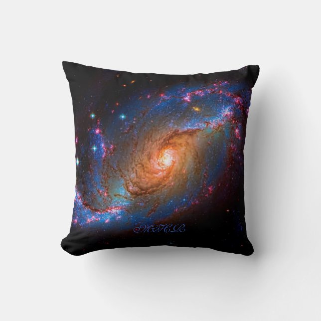 Coussin Galaxie spirale barrée par monogramme NGC 1672 (Recto)