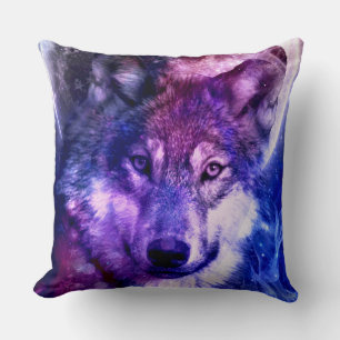 Coussin Galaxy Mystical Wolf Face Avec Pleine lune