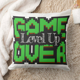 Coussin Game Over, Level Up : Monde de jeu rétro pixelisé