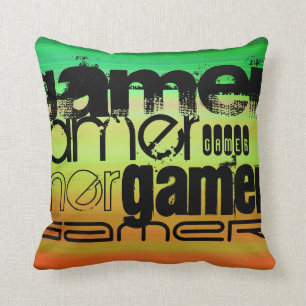 Coussin Gamer ; Vert, orange et jaune vif
