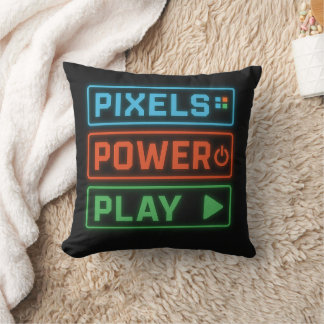 Coussin Gaming Pillow – Pixels Power Play Neon Gamer Decor