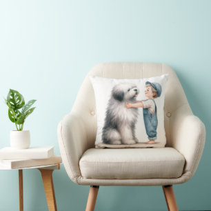 Coussin Garçon à l'aquarelle et son chien