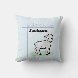 Coussin Garçon agneau bleu baptême, personnalisable