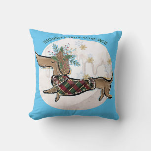 Coussin Garçon Dachshund À Travers La Neige