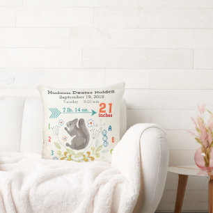 Coussin Garçon Naissance bébé Écureuil Motif
