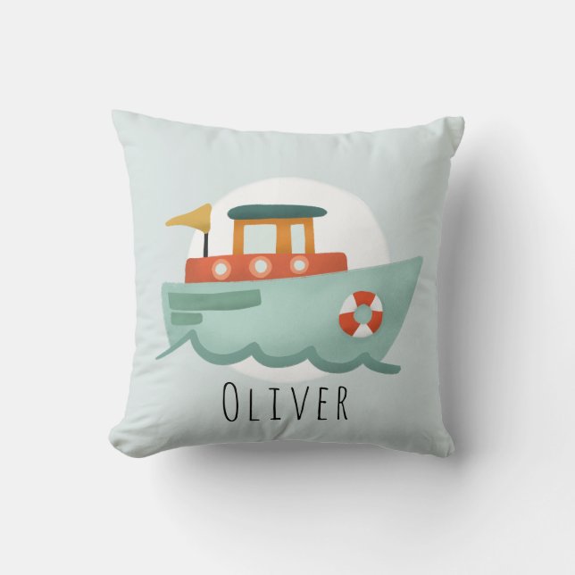 Coussin Garçons Bleu Cute Bleu Nautique Océan Bateau Baby  (Recto)