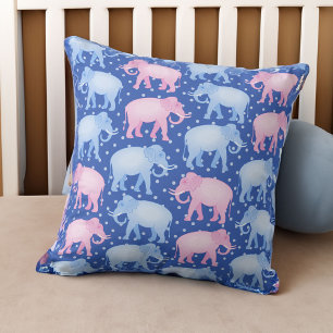 Coussin Garçons bleus et éléphants indiens roses