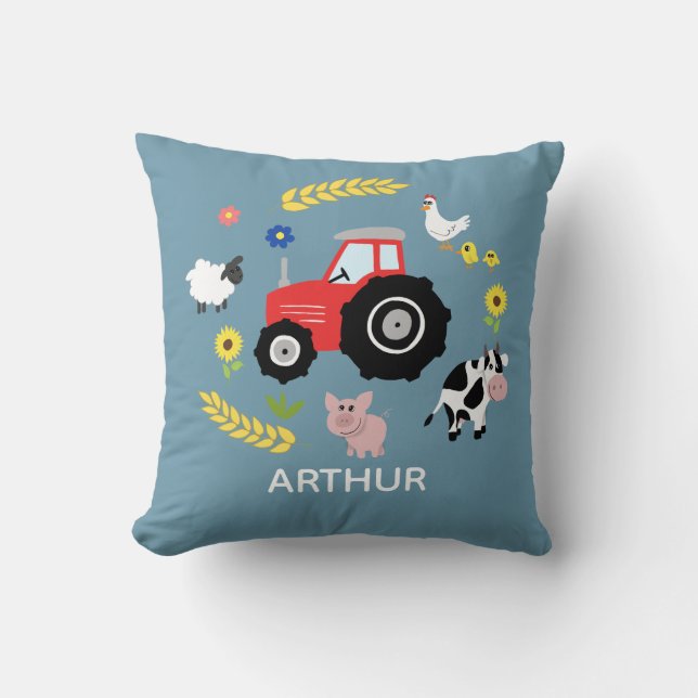 Coussin Garçons Cute Farm Animal Tracteur Nom Enfants Nurs (Recto)