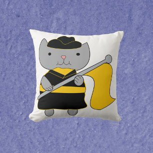 Coussin Garde de couleur Chat gris noir et or jaune