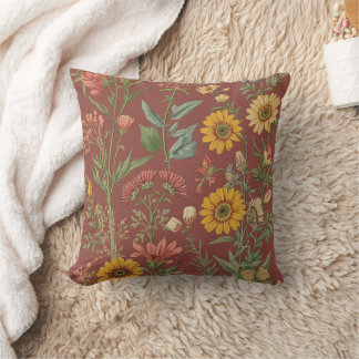 Coussin Garden flowers on Brown Umber Background