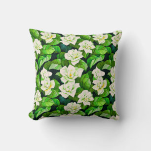 Coussin Gardenias blanches et Feuilles verts de Jade