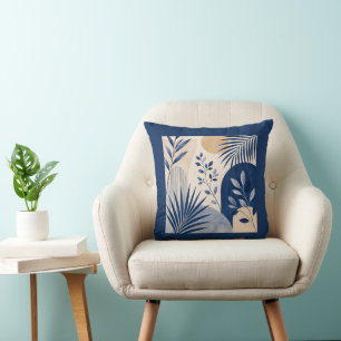 Coussin Gardens Syracuse Abstract Navy Leaf Cushion