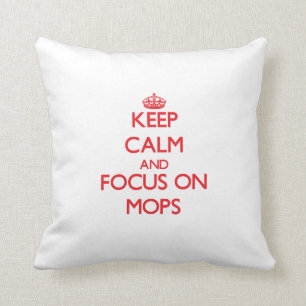 Coussin Gardez le calme et le foyer sur des balais