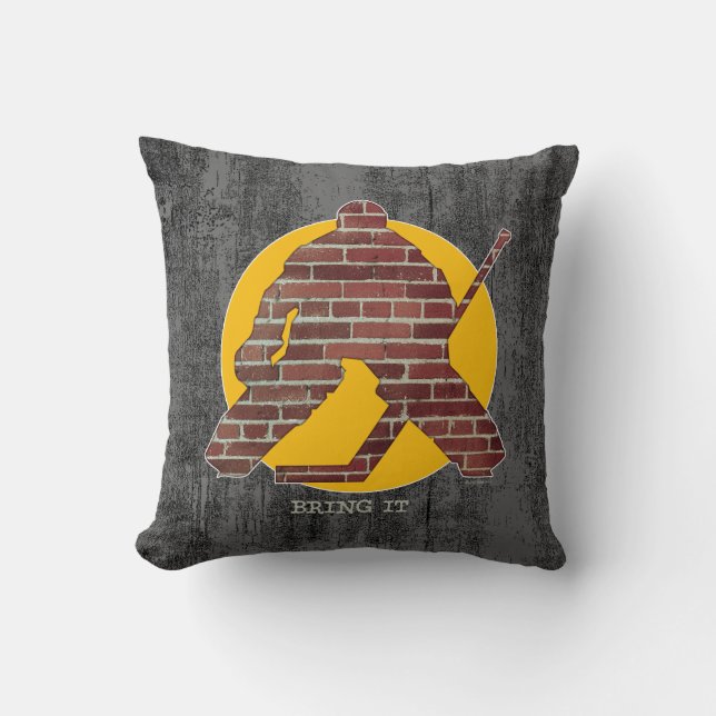 Coussin Gardien de but d'hockey de mur de briques (Recto)