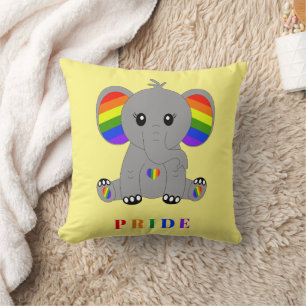 Coussin GAY PRIDE LGBTQ - éléphant mignon avec drapeau arc