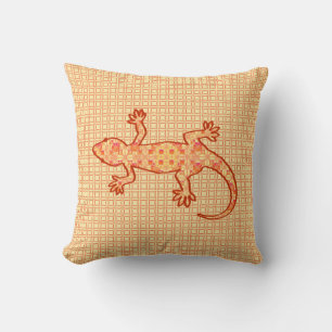 Coussin Gecko batik tribal - corail et orange clair