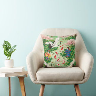COUSSIN GEISHAS, OISEAUX ET CERISIERS EN FLEURS