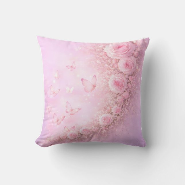 Coussin Gentle Floral Pattern – Soft Pink Roses with Soft  (Recto)
