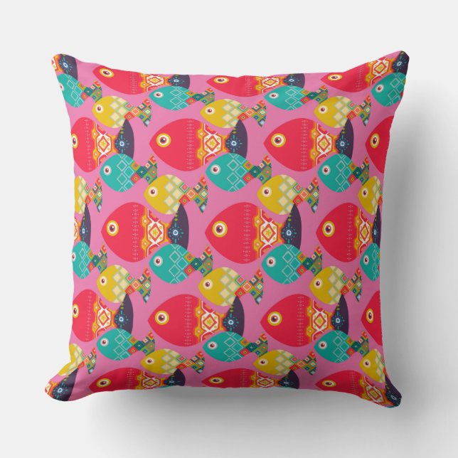 Coussin geo poisson rose (Recto)