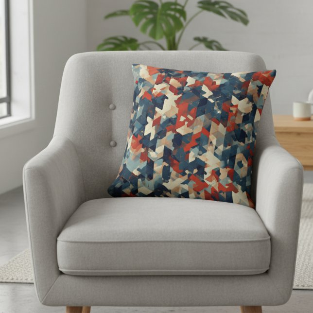 Coussin Geometric Mosaic in Blue and Red (Créateur téléchargé)