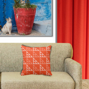 Coussin Geometric Orange Triangle Pattern - Throw Pillow