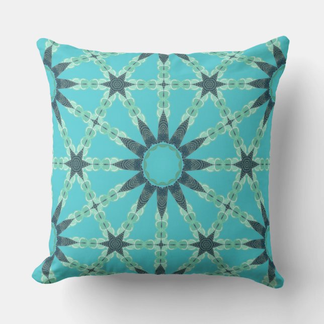Coussin Geometric Teal Blue Sunburst Pillow (Recto)