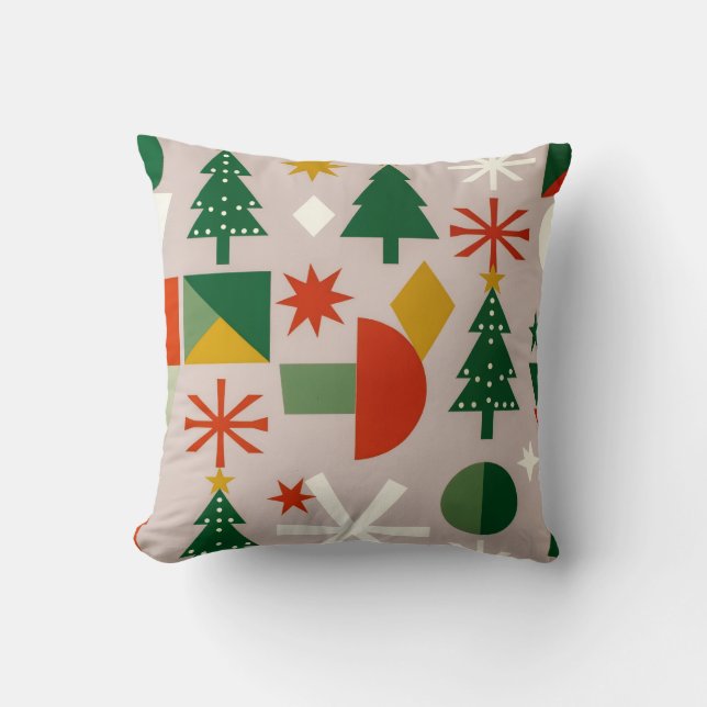 Coussin Geometric Xmas Trees Snowflakes Throw Pillow (Recto)