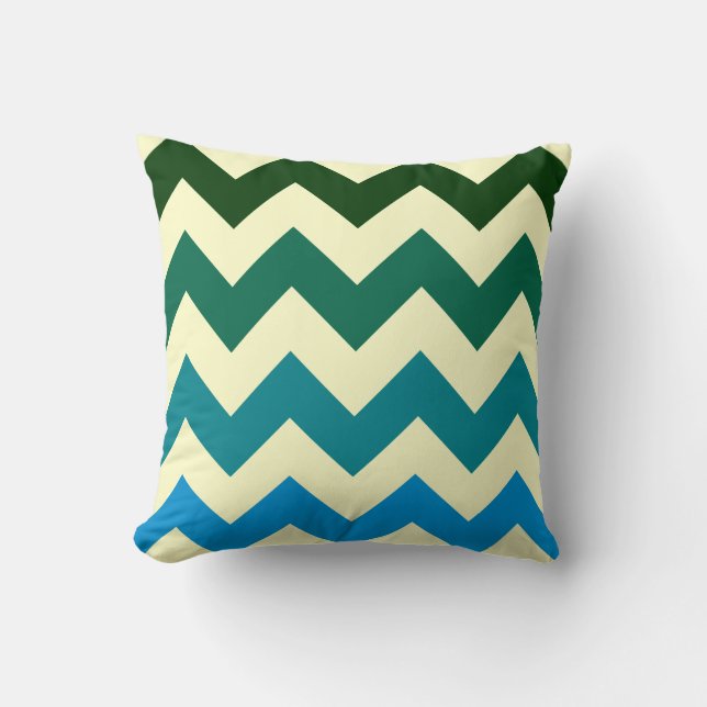 Coussin géométrie à la mode chevron tons vert et bleu (Recto)