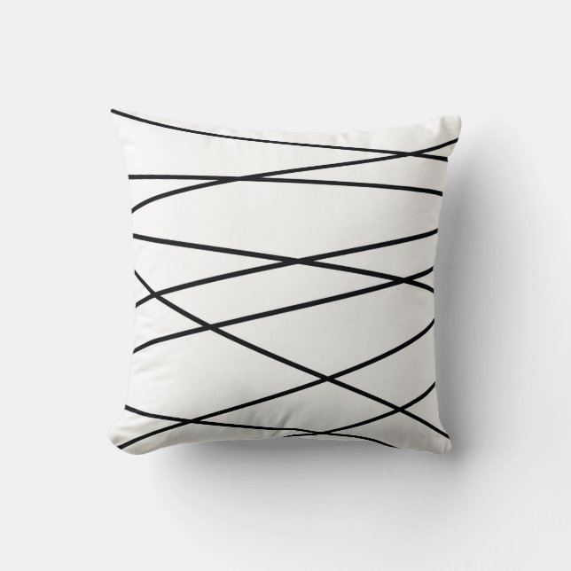 Coussin Géométrie linéaire noire et blanche (Recto)