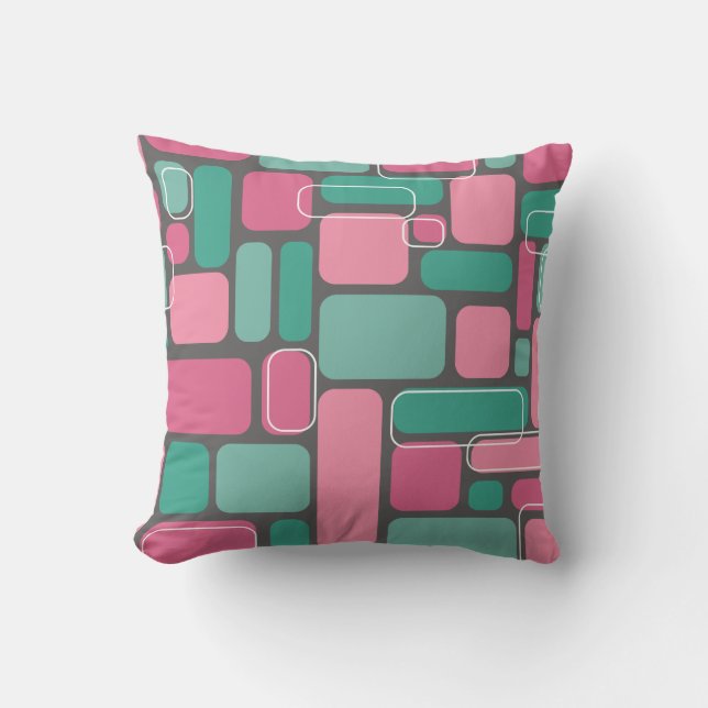 Coussin Géométrie moderne du milieu du siècle rose / Turqu (Recto)