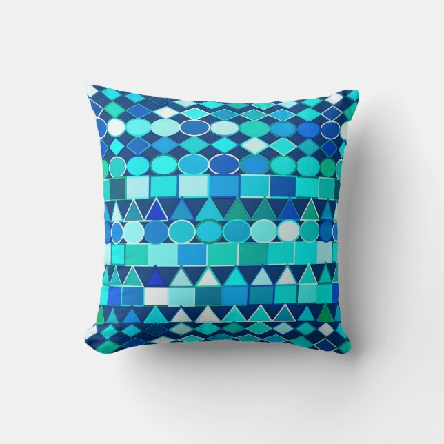Coussin Géométrie Tribale moderne, Blues de Denim sur la m (Recto)