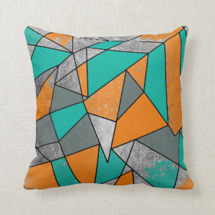 Coussin Géométrique argenté gris turquoise orange rusti