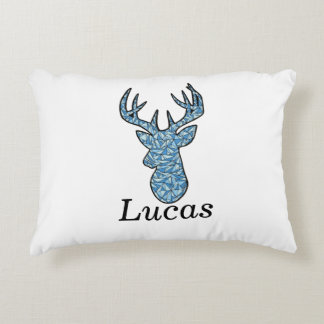 coussin géométrique bleu de tête de cerfs communs
