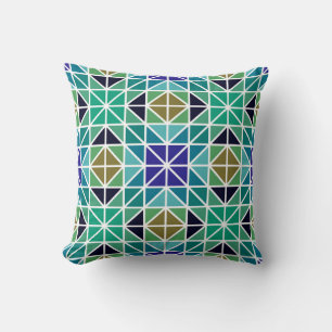 Coussin géométrique bleu, vert et noir