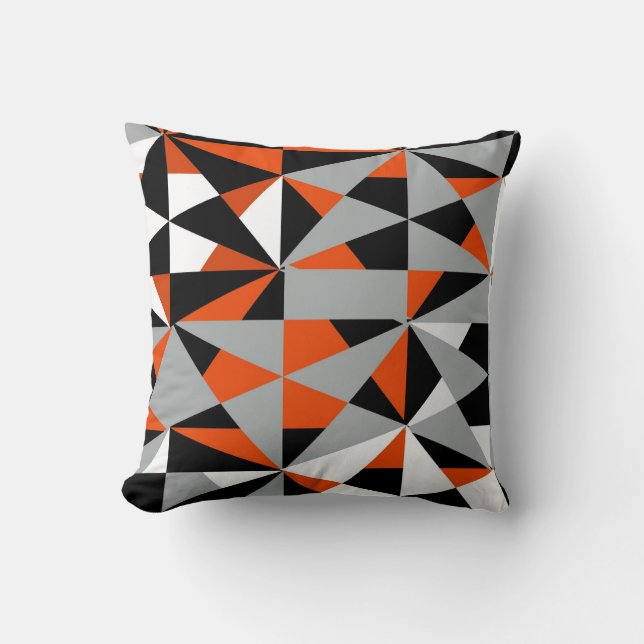 Coussin Géométrique Gras Rétro Funky Orange Noir Blanc (Recto)