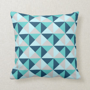 Coussin géométrique gris turquoise de triangles 